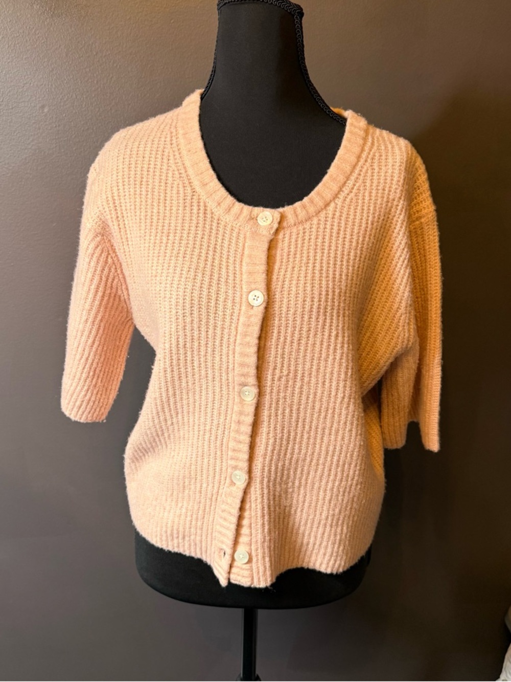 aerie Pale Pink Short-Sleeve Button Cardigan